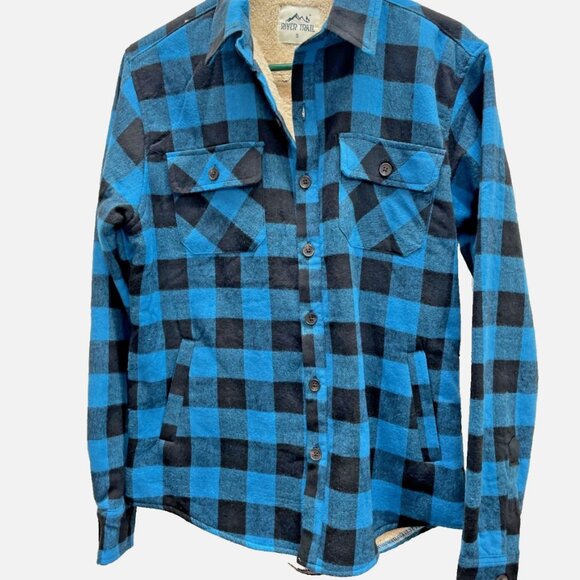 The NWT Men’s River Red/Blue Trail Fleece Lined Shacket Flannel in size SMALL - Picture 5 of 5